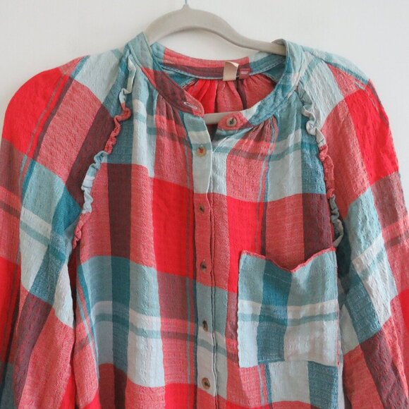 ANTHROPOLOGIE PILCRO Breezy Button Down Buffalo Plaid Seersucker Shirt Blouse - Picture 3 of 12